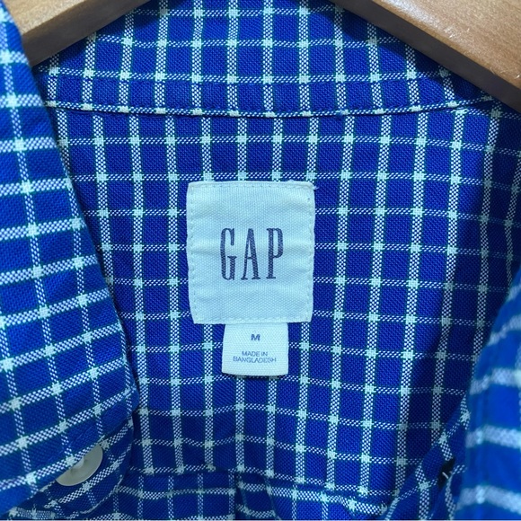 Gap Mens Blue And White Check Dress Shirt Long Sleeve M 100% Cotton - Picture 4 of 4